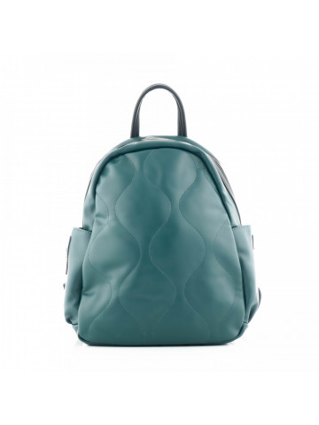 Women's leather backpack in green color with decoration on the front