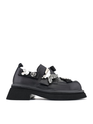 WOMEN'S MASSIVE PLATFORM GENUINE LEATHER LOAFERS DECORATED WITH METALLIC ELEMENTS