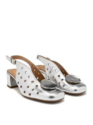 WOMEN'S SANDALS MADE OF GENUINE LEATHER WITH PERFORATED DESIGN AND SILVER DECORATION