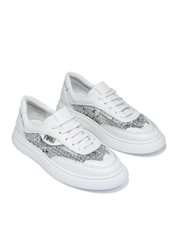 WOMEN'S SNEAKERS MADE OF GENUINE LEATHER IN WHITE WITH EFFECT MESH