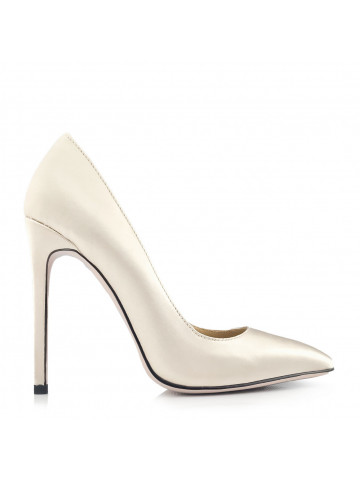 FABIANO Women's shoes with a thin high heel made of beige satin