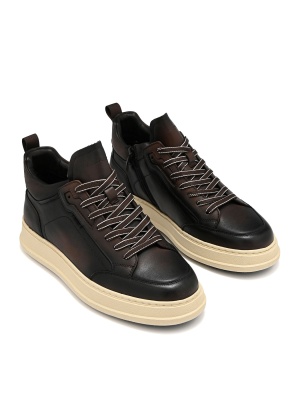 MEN'S SPORTY-ELEGANT BOOTS MADE OF GENUINE LEATHER IN BROWN WITH ZIPPER AND LACE-UPS
