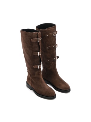 WOMEN'S BOOTS MADE OF NATURAL SUEDE IN BROWN COLOR WITH METAL BUCKLES
