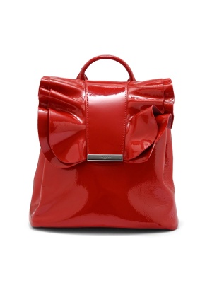 WOMEN'S ELEGANT LACQUER BACKPACK WITH RUFFLES IN RED COLOR