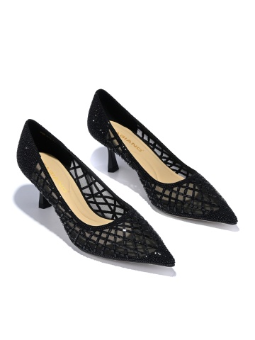 WOMEN'S FORMAL MESH SHOES WITH SEQUINS AND STONES ON A HIGH THIN HEEL IN BLACK