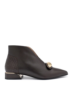 WOMEN'S GENUINE LEATHER BOOTS WITH LOW HEELS AND ELEGANT DECORATION