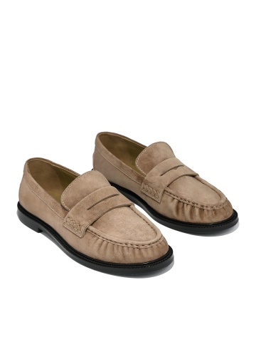 WOMEN'S MOCCASINS MADE OF NATURAL SUEDE IN BEIGE WITH PIECED DETAILS