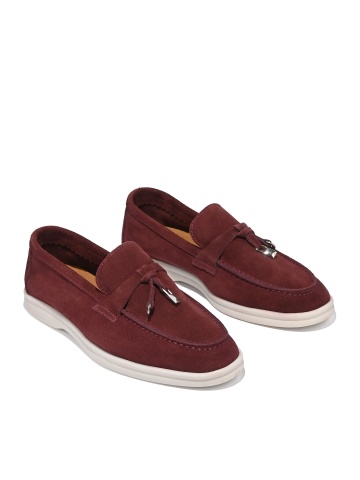 WOMEN'S MOCCASINS MADE OF NATURAL SUEDE IN BURGUNDY COLOR
