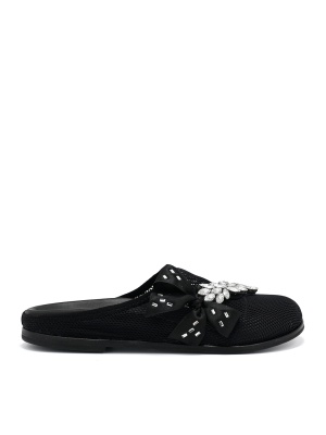 WOMEN'S SLIPPERS WITH BLACK MESH DECORATED WITH STONES