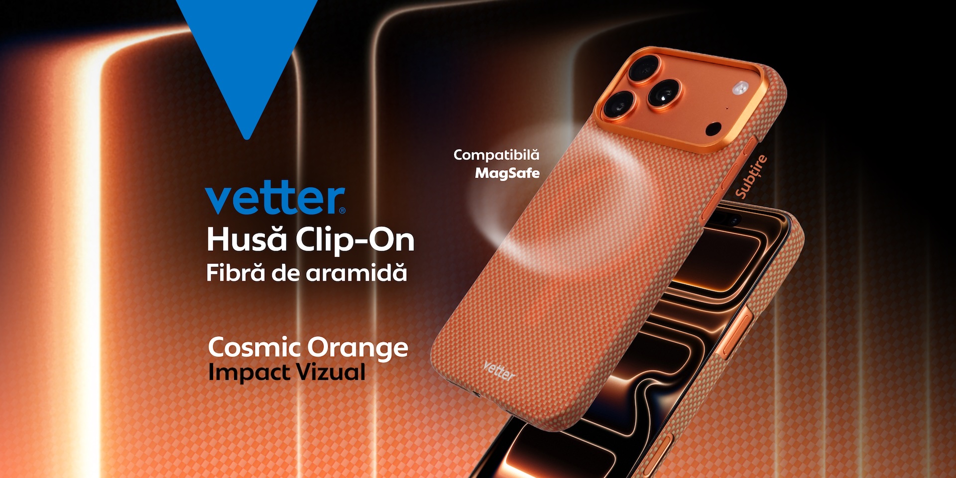 Vetter Clip-On case in aramid fibre, Cosmic Orange, MagSafe compatible