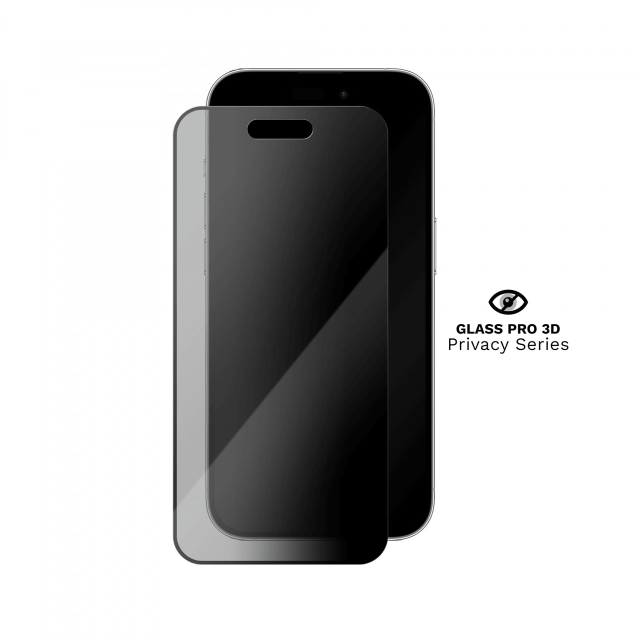 Ecranul iPhone 15 privit din lateral, intunecat de folia privacy Vetter
