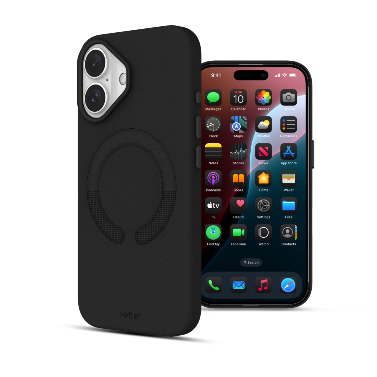 Husa Vegan Leather Black pentru iPhone 16 Plus