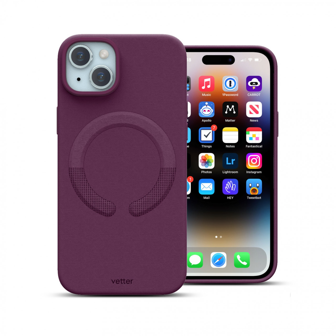 Husa Vegan Leather Black pentru iPhone 15 Plus