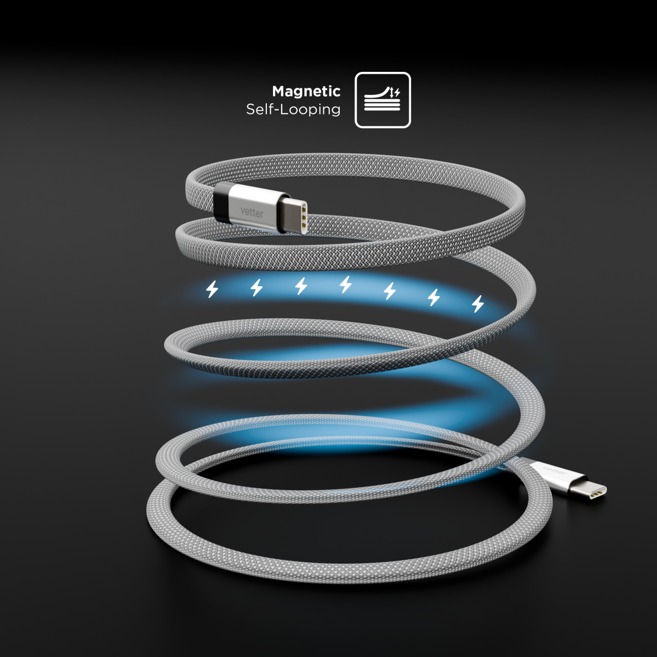 Cablul loopFIT strans in bucla prin sistemul magnetic self-looping