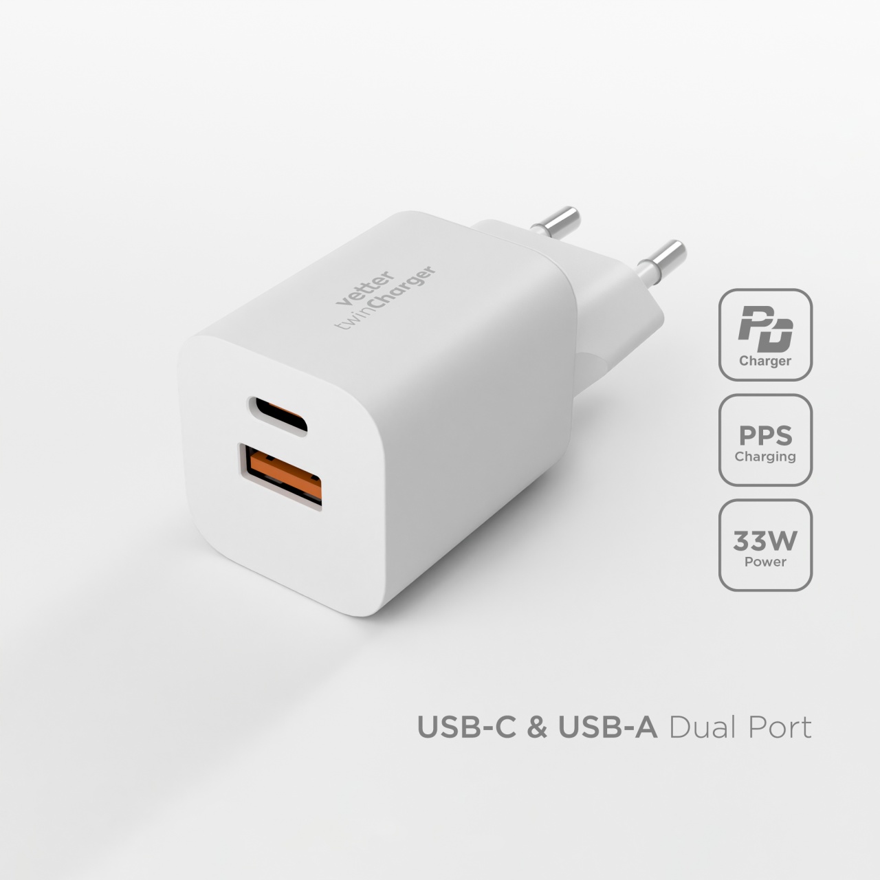 Incarcatorul Twin Charger 33W, cu port USB-C si port USB-A