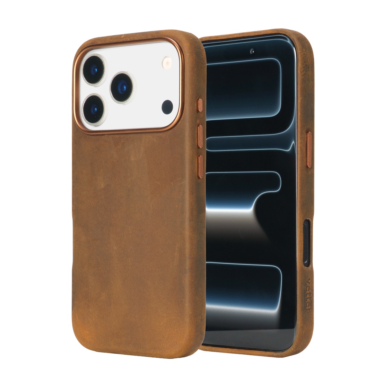 Husa leatherUP Patina pentru iPhone 17 Pro, detaliu