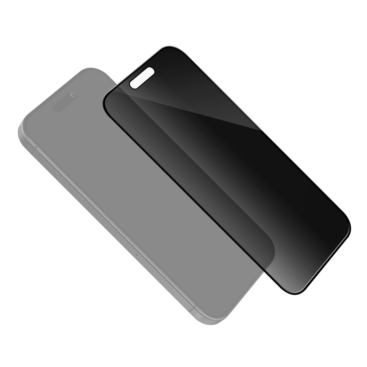 Ecranul iPhone 18 Pro Max vazut din lateral, intunecat de folia privacy Vetter
