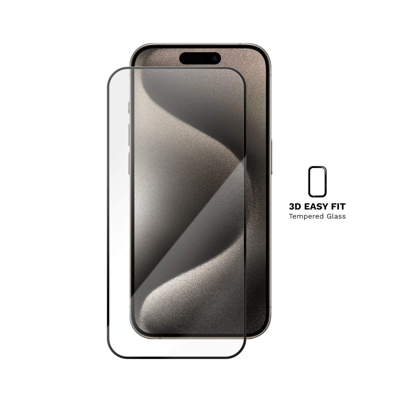 Marginile rotunjite ale foliei 3D Easy Fit pe ecranul iPhone 15 Pro