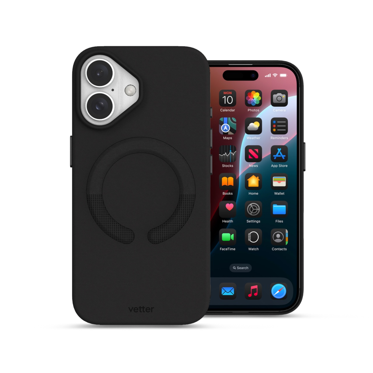 Husa Vegan Leather Black pentru iPhone 16 Plus
