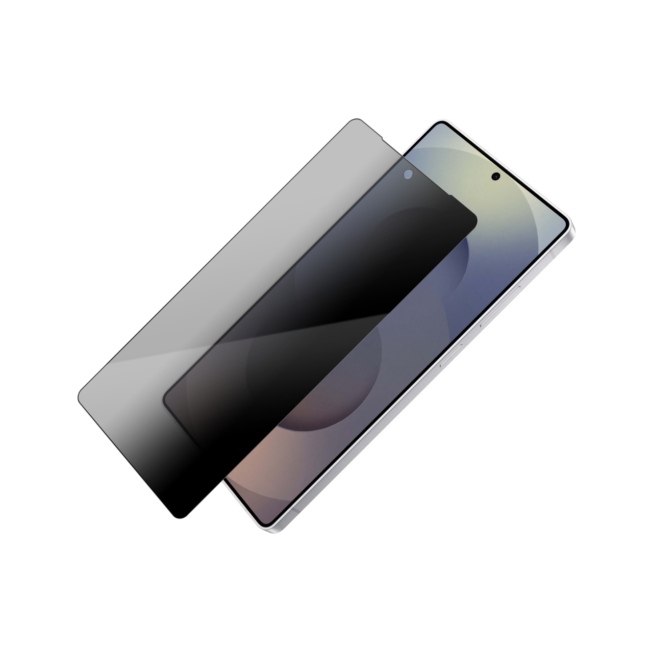 Ecranul Samsung Galaxy S25 Ultra privit din lateral, intunecat de folia privacy Vetter