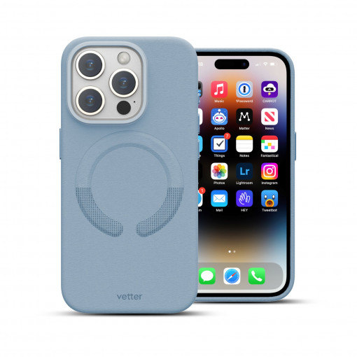 iPhone 15 Pro Max Case, Clip-On Vegan Leather, MagSafe Compatible, Sky Blue
