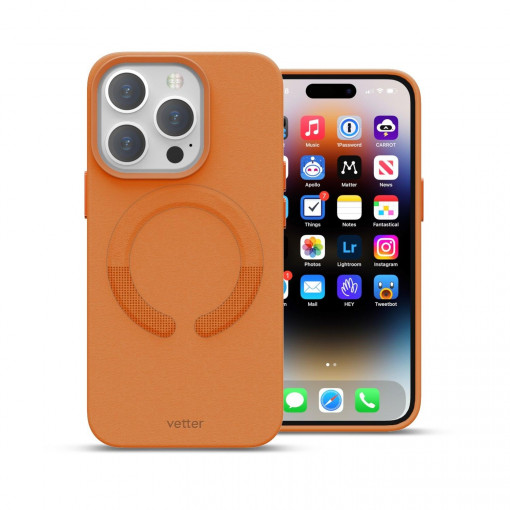 Husa iPhone 14 Pro Max Clip-On Vegan Piele, Compatibila MagSafe, Golden Brown