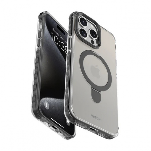 Huse iPhone 15 Pro, Husa iPhone 15 Pro Clip-On Crystal Compatibila MagSafe, with foldable stand, Negru - vetter.store _1