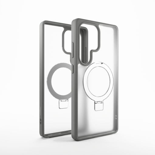Husa Samsung Galaxy S25 Ultra Clip-On Hybrid, Matt, with MagSafe foldable Stand, Titanium Grey