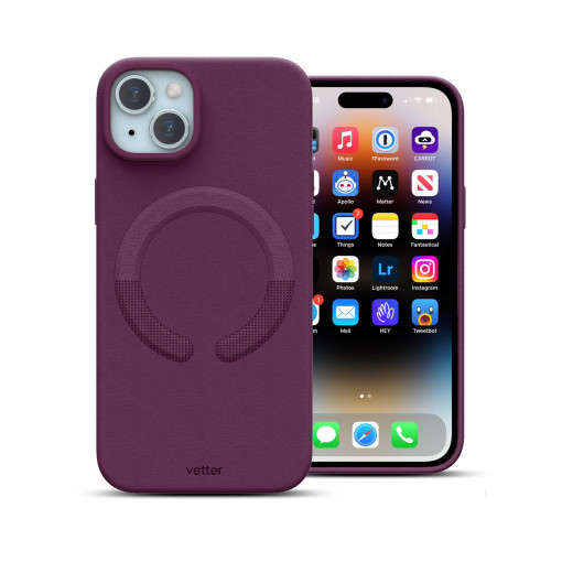 iPhone 15 Plus Tasche, Clip-On-Vegan-Leder, MagSafe-kompatibel, dunkelviolett