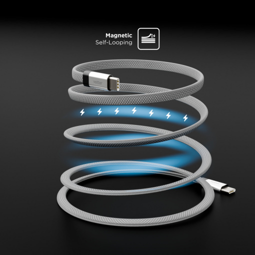 Cabluri Type-C, Cablu loopFIT, Type-C to Type-C Magnetic self-looping cable, 1.5m, Argintiu - vetter.store _1
