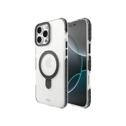 Case iPhone 16 Pro, Clip-On Crystal MagSafe Compatible, with foldable stand, Transparent with Black