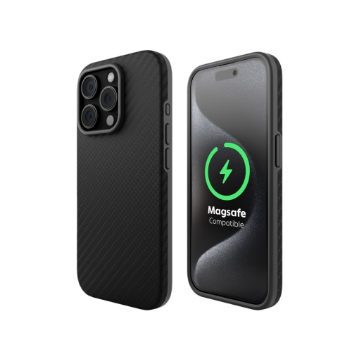 Coque iPhone 15 Pro Max, Compatible Clip-On MagSafe, Fibre d'aramide, Hybride Kevlar, Protection renforcée, Noir
