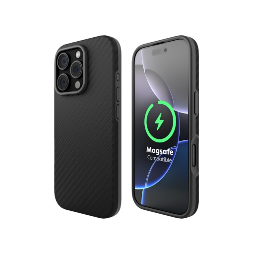 Coque iPhone 16 Pro Max, Compatible Clip-On MagSafe, Fibre d'aramide, Hybride Kevlar, Protection renforcée, Noir