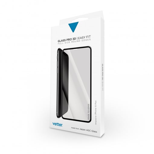 Folii iPhone 15 Plus, Folie iPhone 15 Plus, 3D Easy Fit Tempered Glass, Neagra - vetter.store
