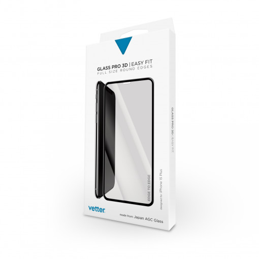 iPhone 15 Plus Hülle, 3D Easy Fit gehärtetes Glas, schwarz