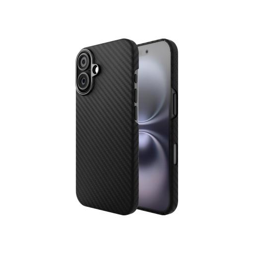 Coque iPhone 16 Plus, compatible Clip-On MagSafe, en fibre d'aramide, Kevlar Slim, noir
