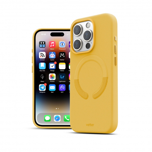 Huse iPhone 15 Pro, Husa iPhone 15 Pro Clip-On Vegan Leather, Compatibila MagSafe, Candy Yellow - vetter.store _1