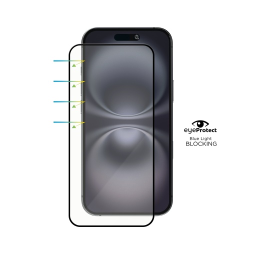Folie iPhone 16, Protection des yeux, Verre trempé bloquant la lumière bleue