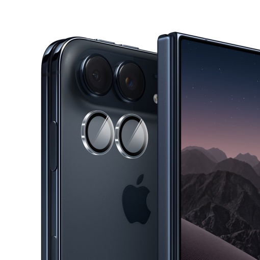 Folii individuale pentru lentilele camerei, montate pe un iPhone Duo negru, vedere din spate si din fata