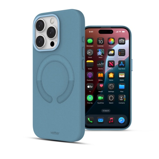 Huse iPhone 16 Pro, Husa iPhone 16 Pro, Clip-On Vegan Leather, MagSafe Compatible, Sky Blue - vetter.store _1