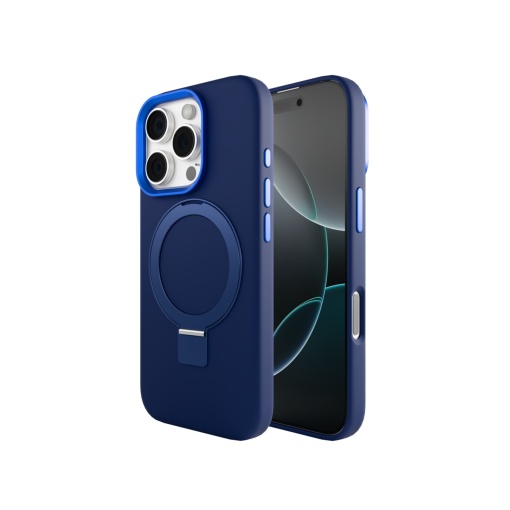 Husa iPhone 16 Pro Max, Clip-On Silk Series with foldable stand, MagSafe Compatible, Albastru