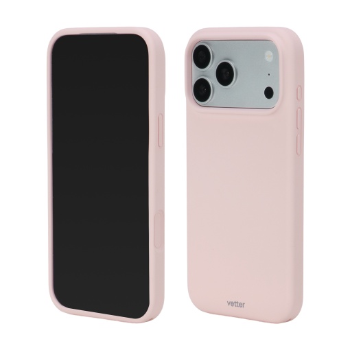 Husa Vetter Soft Touch Silk Series roz pentru iPhone 18 Pro si 17 Pro, pe telefon, fata si spate