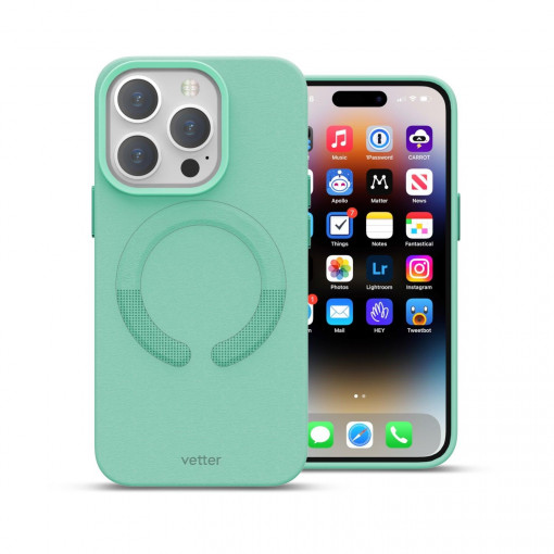 iPhone 14 Pro Max Case, Clip-On Vegan Leather, MagSafe Compatible, Ice Sea Blue