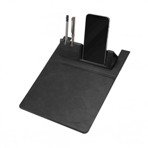 Support de souris Premium noir avec support pour smartphone et instrument d'écriture - Vetter