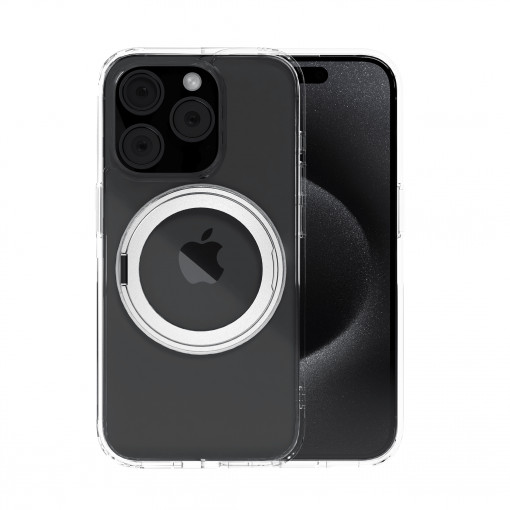 Huse iPhone 15 Pro Max, Husa iPhone 15 Pro Max Clip-On Crystal Compatibila MagSafe, with 360 degree rotating stand, Transparent - vetter.store _1