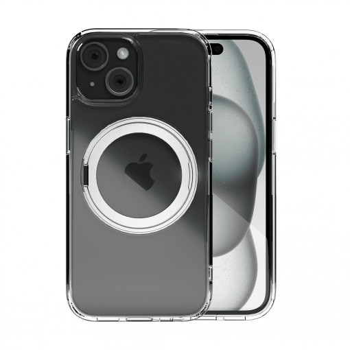 Huse iPhone 15 Plus, Husa iPhone 15 Plus Clip-On Crystal Compatibila MagSafe, with 360 degree rotating stand, Transparent - vetter.store _1