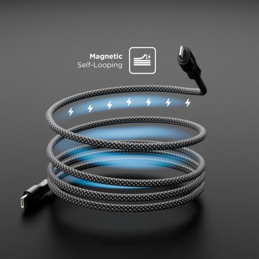 Cabluri Lightning, Cablu unTWIST, Type-C to Lightning Magnetic self-looping cable, 1m, Negru/Argintiu - vetter.store _1