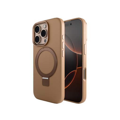 Husa iPhone 16 Pro, Clip-On Silk Series with foldable stand, MagSafe Compatible, Desert Titanium