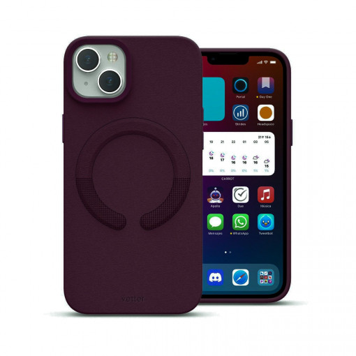 iPhone 14 Tasche, Clip-On-Vegan-Leder, MagSafe-kompatibel, Kirsche dunkel
