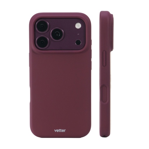 Husa Silk Series bordo pe iPhone 18 Pro Max, vedere din spate si profilul subtire din lateral